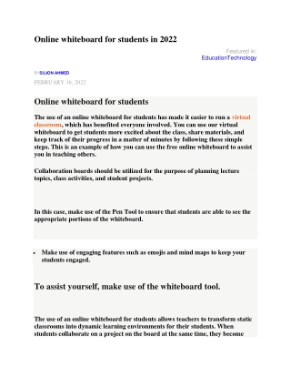 Online whiteboard for students in 2022