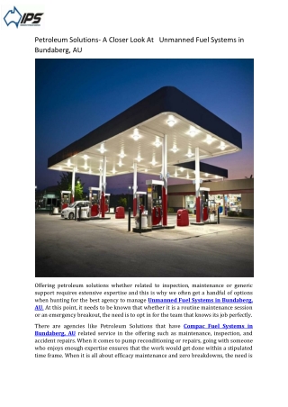Petroleum Solutions- A Closer Look At The Unmanned Fuel Systems in Bundaberg, AU
