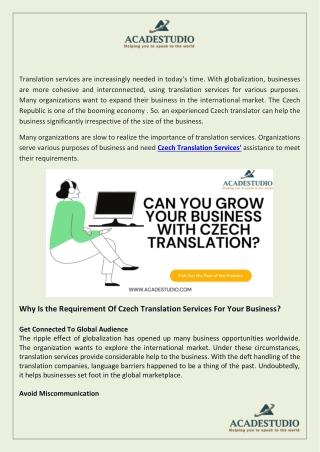 CAN YOU GROW YOUR BUSINESS WITH CZECH TRANSLATION ?