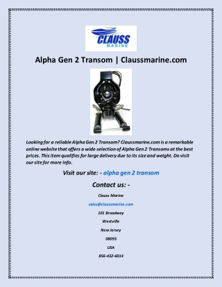 Alpha Gen 2 Transom  Claussmarine com