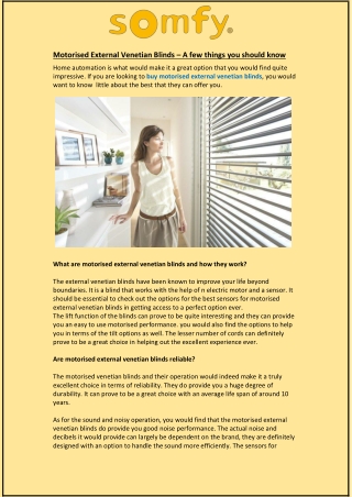 Motorised External Venetian Blinds – A few things you should know