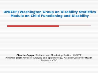 UNICEF/Washington Group on Disability Statistics Module on Child Functioning and Disability