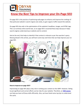 Know the Best Tips to Improve your On-Page SEO