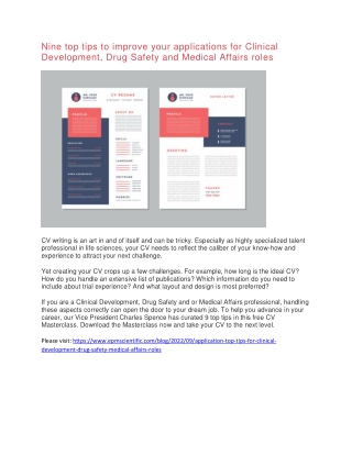 Nine top tips to improve your applications for Clinical Development - EPM Scientific