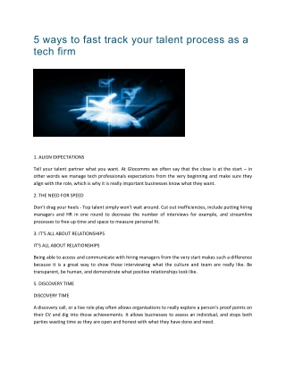 5 ways to fast track your talent process as a tech firm - Glocomms