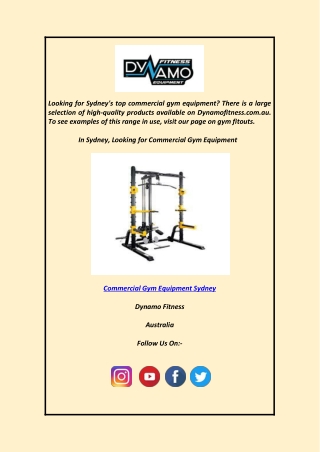 In Sydney, Looking for Commercial Gym Equipment