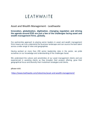 Asset and Wealth Management - Leathwaite