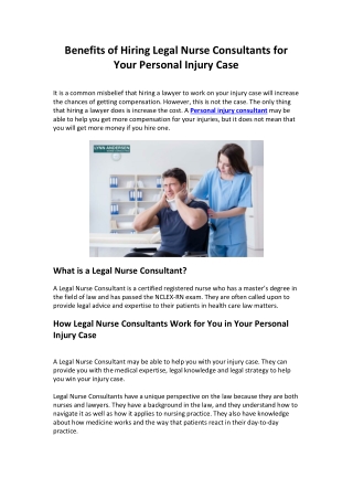 Benefits of Hiring Legal Nurse Consultants for Your Personal Injury Case