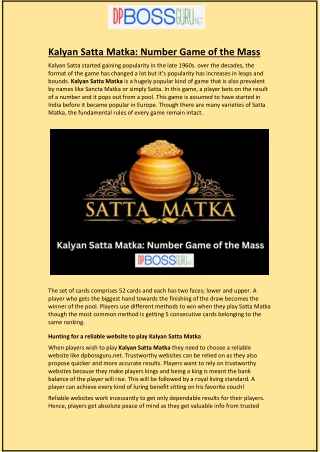 Kalyan Satta Matka: Number Game of the Mass