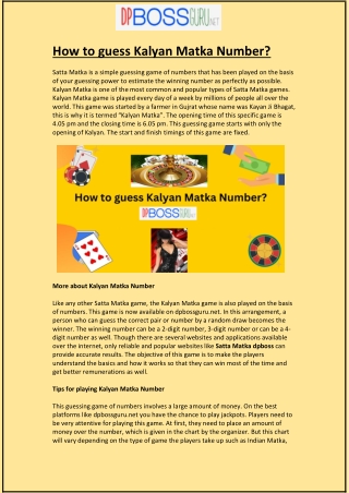 How to guess Kalyan Matka Number?