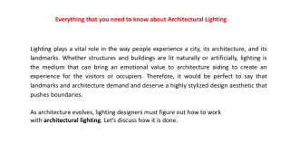 Everything that you need to know about Architectural Lighting
