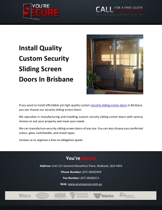 Install Quality Custom Security Sliding Screen Doors In Brisbane