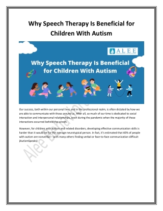 Why Speech Therapy Is Beneficial For Children With Autism