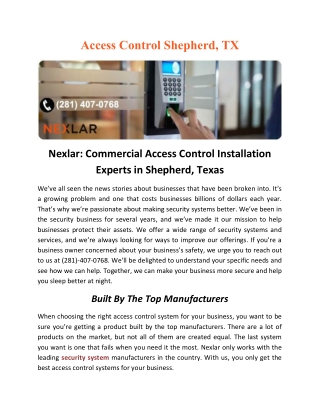 Nexlar: Commercial Access Control Installation Experts in Shepherd, Texas