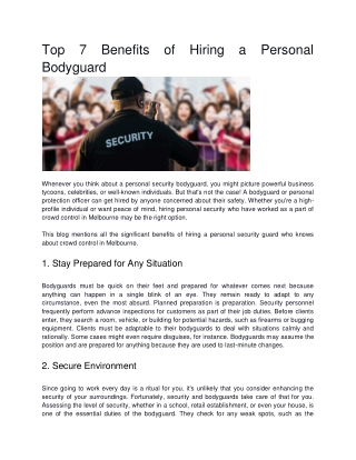 Top 7 Benefits of Hiring a Personal Bodyguard