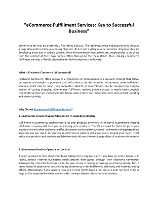 eCommerce Fulfillment Services: Key to Successful Business