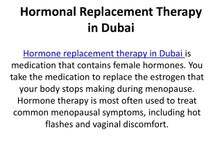 Hormonal Replacement Therapy in Dubai