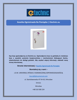 Kasetka Ogniotrwała Na Pieniądze | Etechnic.eu
