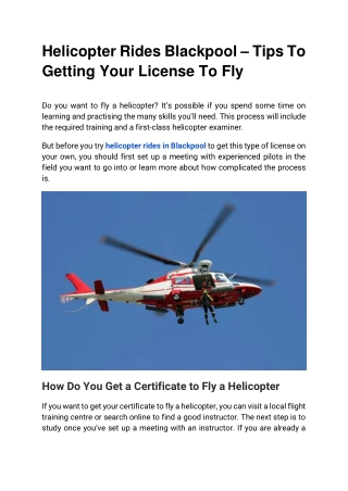 Schedule your Lessons and Helicopter Rides in Blackpool