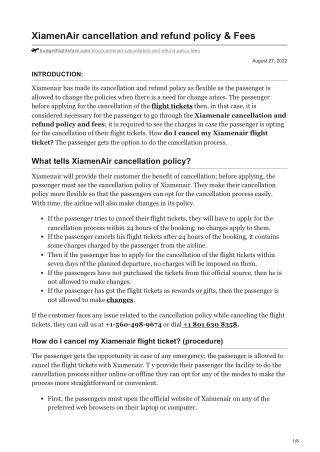 XiamenAir Cancellation Policy