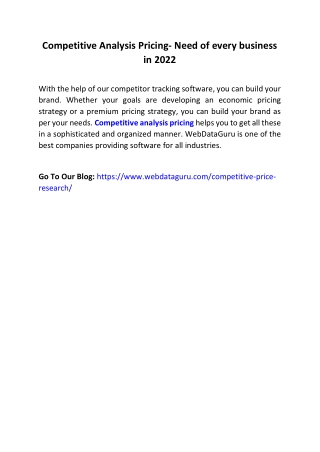 Competitive Analysis Pricing- Need of every business in 2022