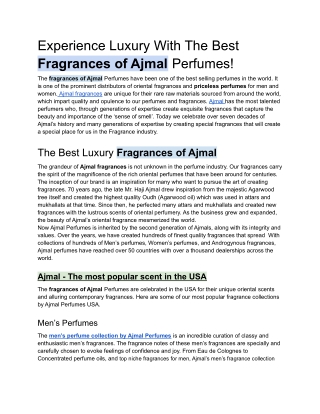 Experience Luxury With The Best Fragrances of Ajmal Perfumes