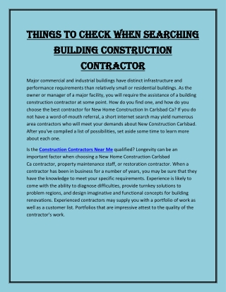 Things To Check When Searching Building Construction Contractor