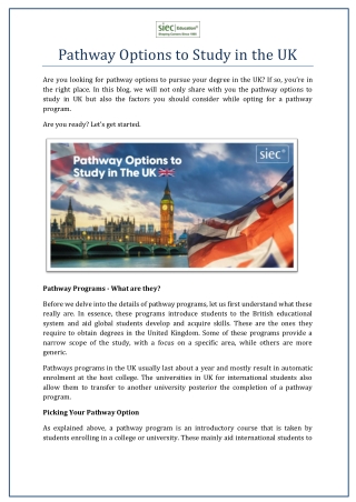 Pathway Options to Study in the UK