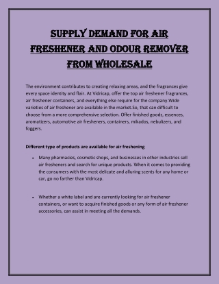 Supply demand for Air Freshener and odour remover from wholesale