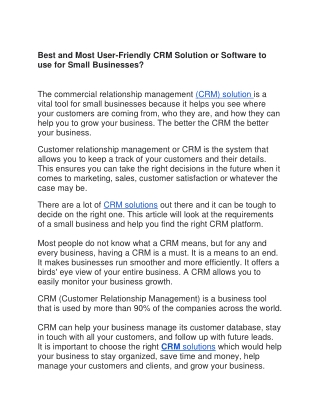 Best and Most User-Friendly CRM Solution or Software to use for Small Businesses