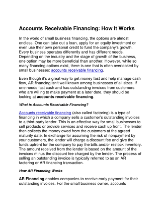 Accounts Receivable Financing How It Works