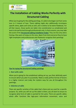 The Installation of Cabling Works Perfectly with Structured Cabling