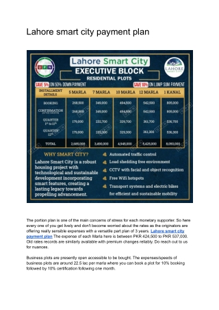 Lahore smart city payment plan