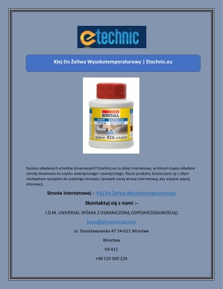 Klej Do Żeliwa Wysokotemperaturowy | Etechnic.eu