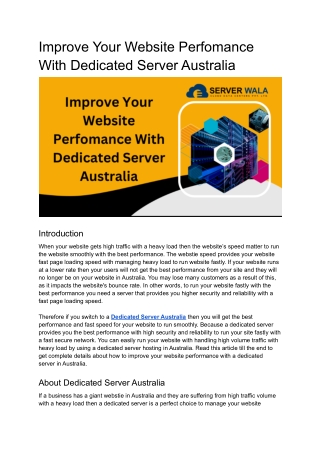 Improve Your Website Perfomance With Dedicated Server Australia