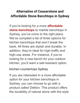 Alternative of Ceaserstone and Affordable Stone Benchtops in Sydney