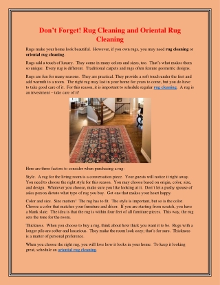 Don’t Forget! Rug Cleaning and Oriental Rug Cleaning