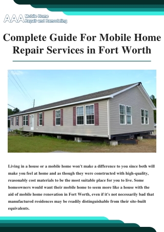 Complete Guide For Mobile Home Repair Services in Fort Worth