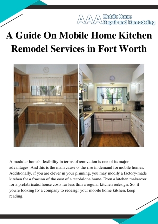 A Guide On Mobile Home Kitchen Remodel Services in Fort Worth