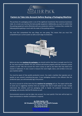 Factors to Take into Account before Buying a Packaging Machine