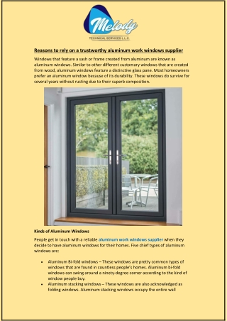 Reasons to rely on a trustworthy aluminum work windows supplier