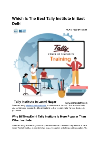 Which Is The Best Tally Institute In East Delhi