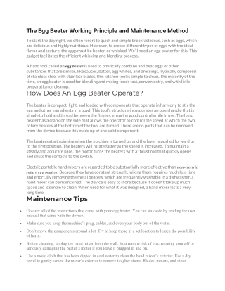 The Egg Beater Working Principle and Maintenance Method