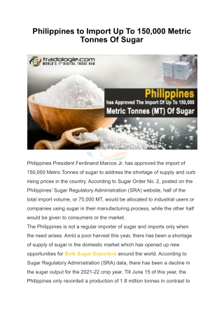 Philippines to Import Up To 150,000 Metric Tonnes Of Sugar (1)