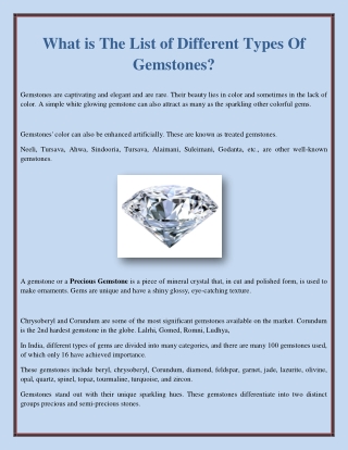 What is The List of Different Types Of Gemstones?