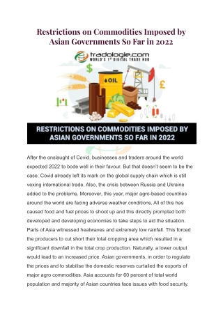 Restrictions on Commodities Imposed by Asian Governments So Far in 2022 (1)