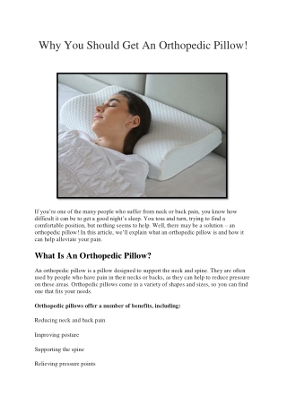 Why You Should Get An Orthopedic Pillow