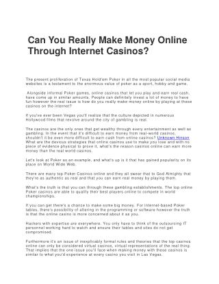 Can You Really Make Money Online Through Internet Casinos