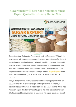 Government Will Very Soon Announce Sugar Export Quota For 2022-23 Market Year (1)