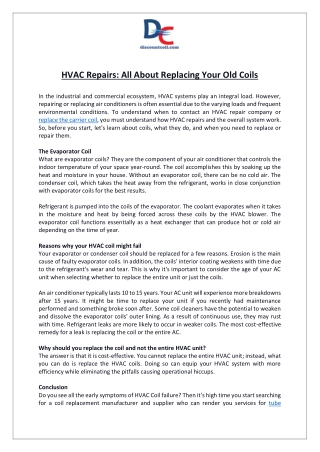 HVAC Repairs- All About Replacing Your Old Coils